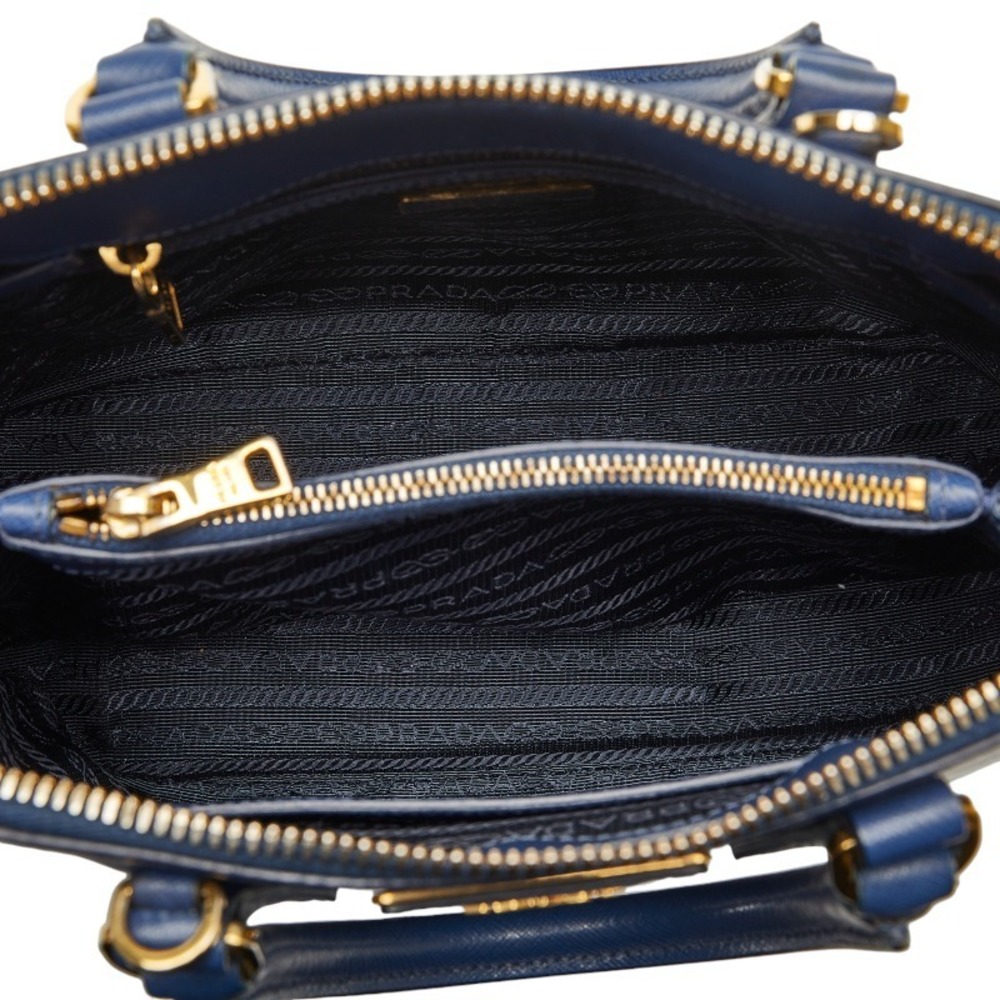 Prada Saffiano Handbag Shoulder Bag 2way Blue Gold Leather - Picture 7 of 8